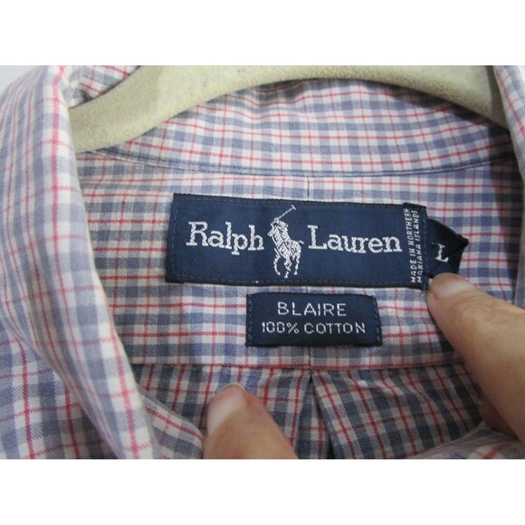 Ralph Lauren Blaire Shirt Size Large Blue Red Check Long Sleeve Button Up - Picture 4 of 9